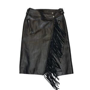 Sacai Luck Cowhide Leather Fringe Moto Skirt Women's 4 XL Made in Japan